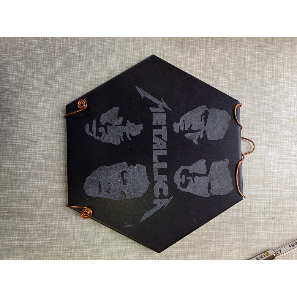 Metallica Etched Hexagon Tile Wall Art Copper Wire Wrap Band Decor 8x9